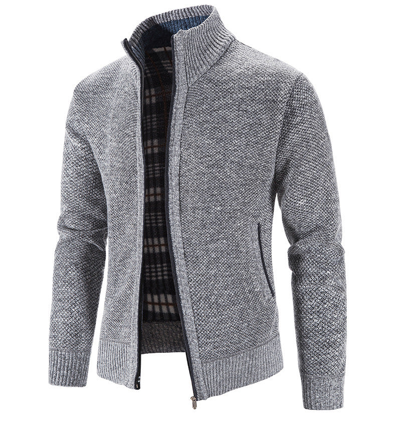 Herren Strickjacke mit strukturiertem Muster und hohem Stehkragen Drune