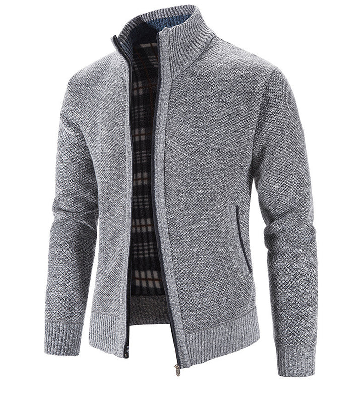 Herren Strickjacke mit strukturiertem Muster und hohem Stehkragen Drune