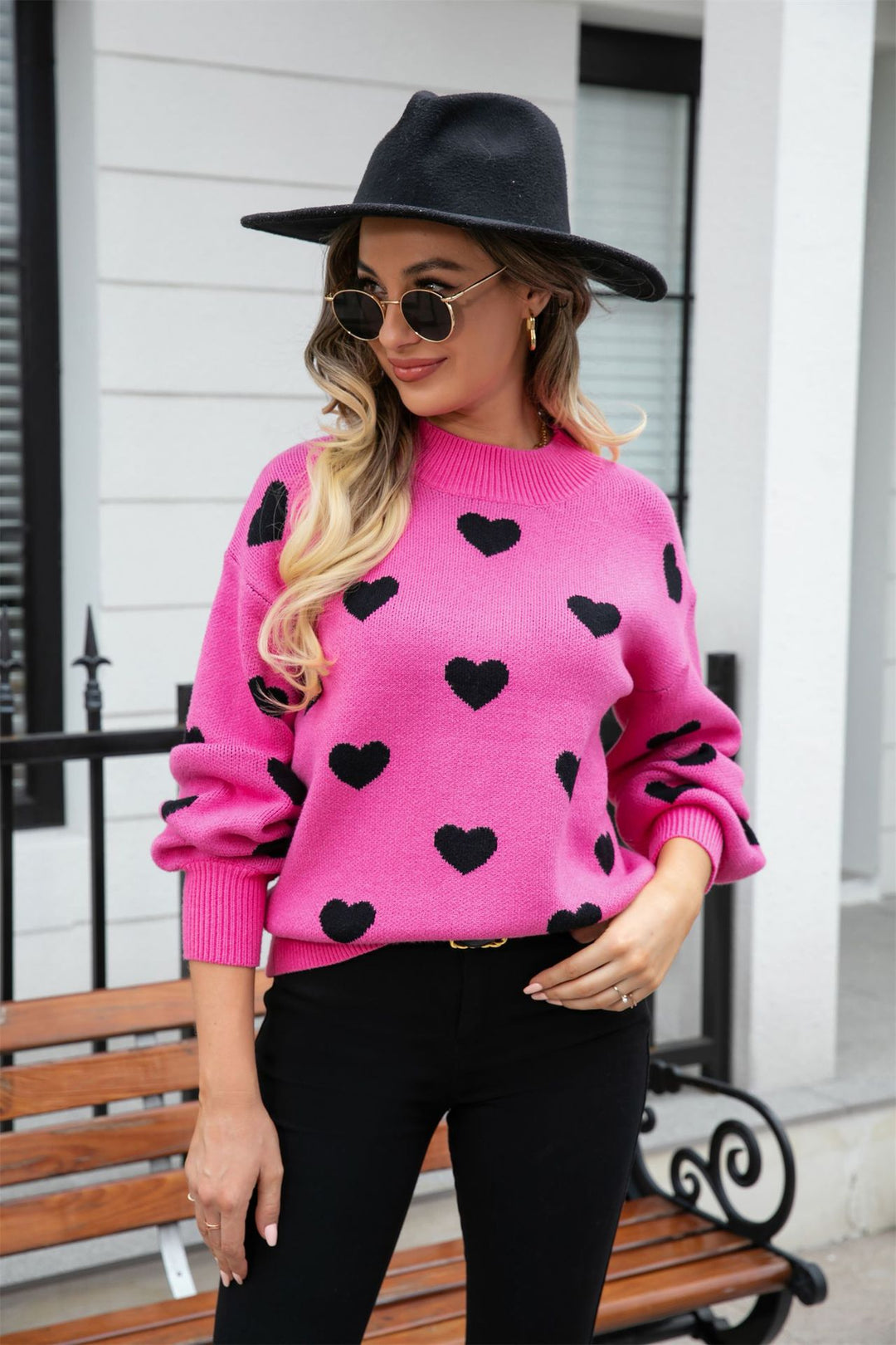 Damen lässiger Pullover mit Herzen und modernem Schnitt Drune
