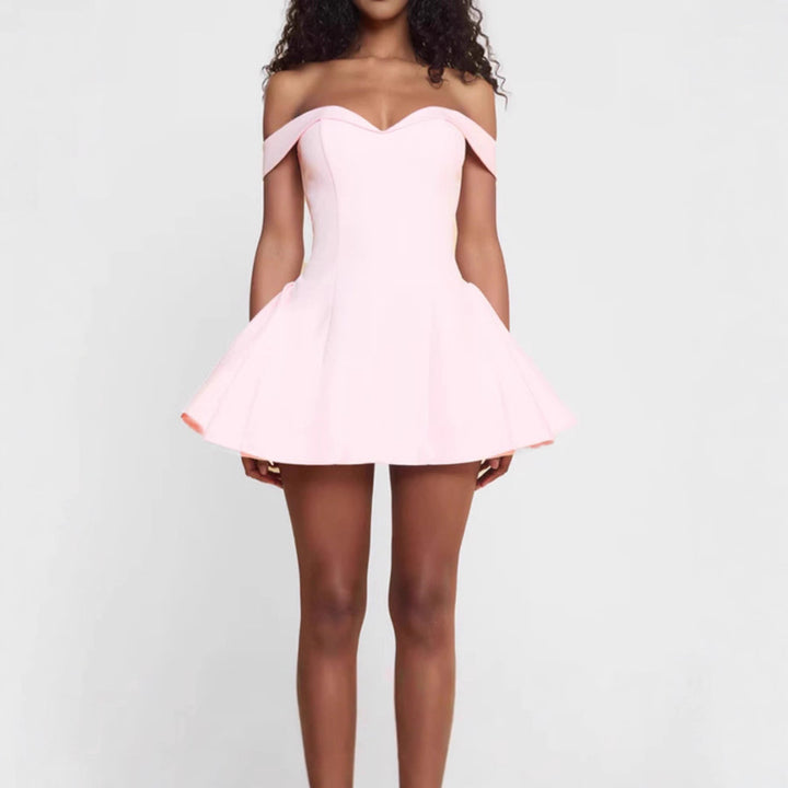 Damen Off-Shoulder Minikleid mit schwingendem Rock Drune