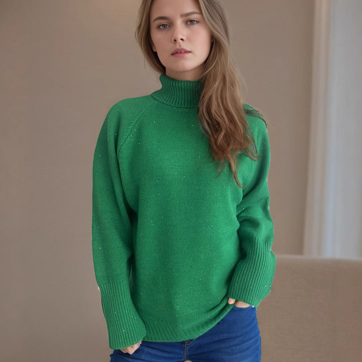 Damen eleganter Rollkragenpullover mit strukturiertem Strickdesign und glitzernden Akzenten Drune