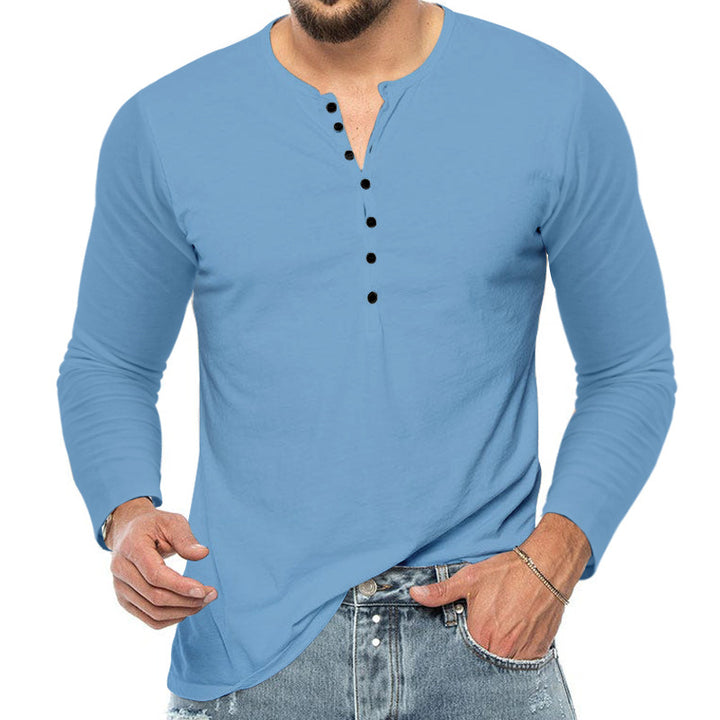 Herren nan Langarm-Henleyshirt mit elastischer Baumwollmischung, schmaler Passform und durchgehender Knopfleiste Drune
