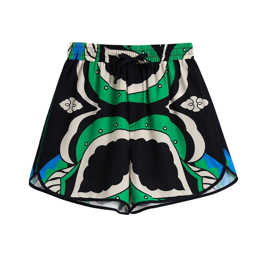 Damen stylische Shorts mit kreativem Blattmuster Drune