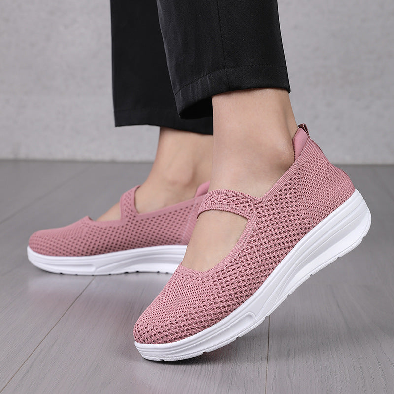 Damen nan gestrickter Mary-Jane-Komfortslipper mit elastischem Riemen und gedämpfter Laufsohle Drune