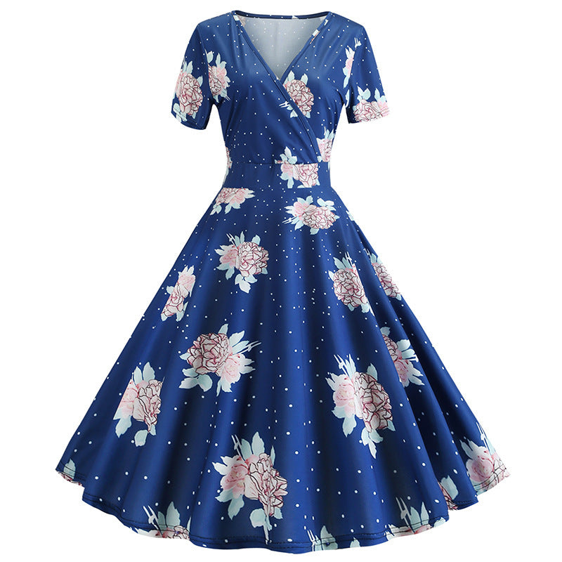 Damen Wickelkleid mit floralem Design und Punkten Drune