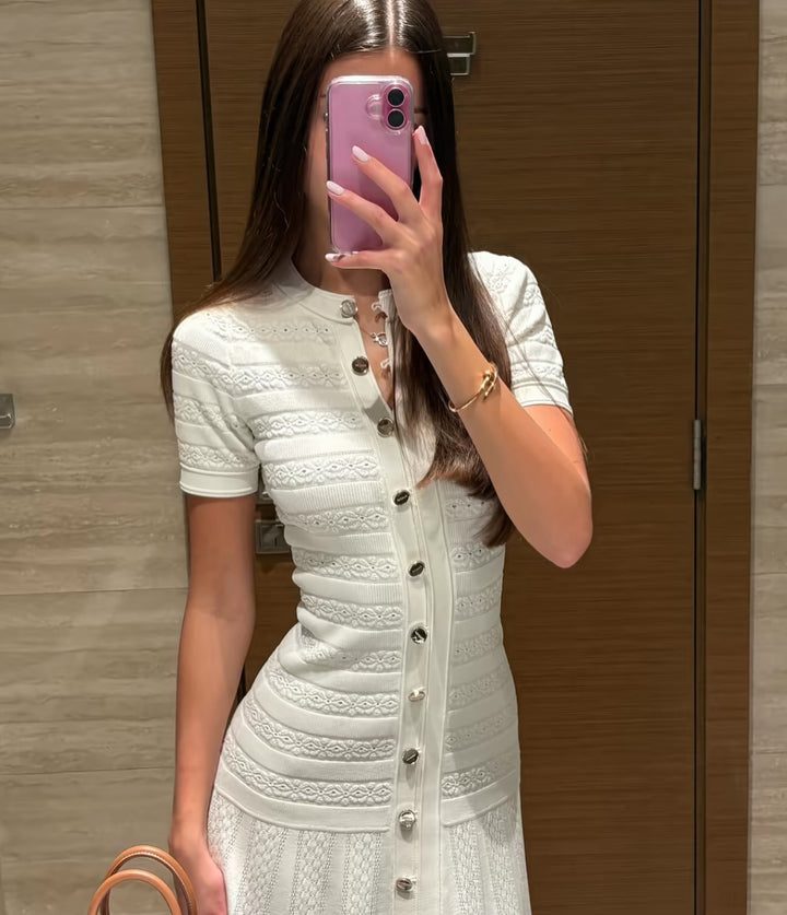 Damen elegantes Strickkleid mit durchgehendem Knopfverschluss Drune