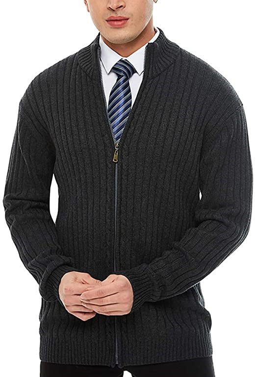 Herren Strickjacke mit modernen Zipper-Details und feinem Rippmuster Drune