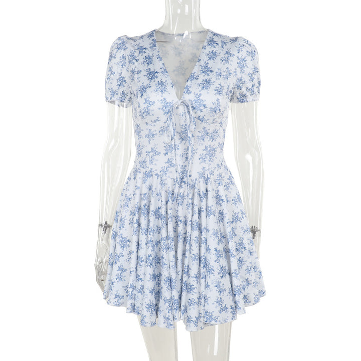 Damen verspieltes Blumenkleid mit voluminösem Rock und taillierter Taille Drune