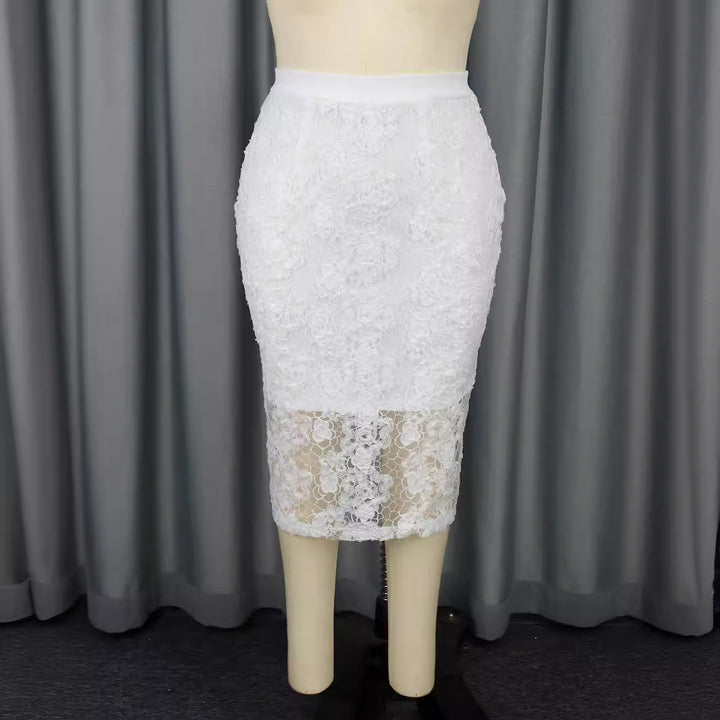 Damen Eleganter Spitzenrock mit floralen Akzenten Drune
