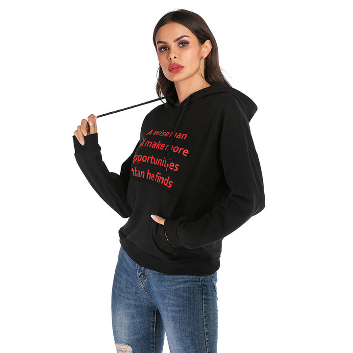 Damen lässiger Kapuzenpullover mit Statement-Print und seitlichen Taschen Drune
