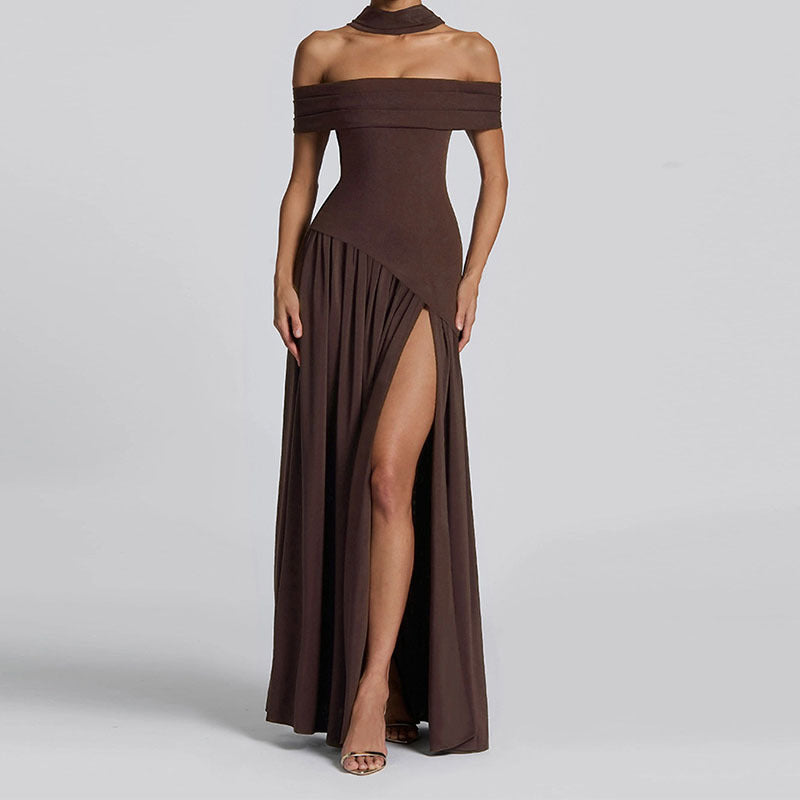 Damen Off-Shoulder Maxikleid mit hohem Schlitz Drune