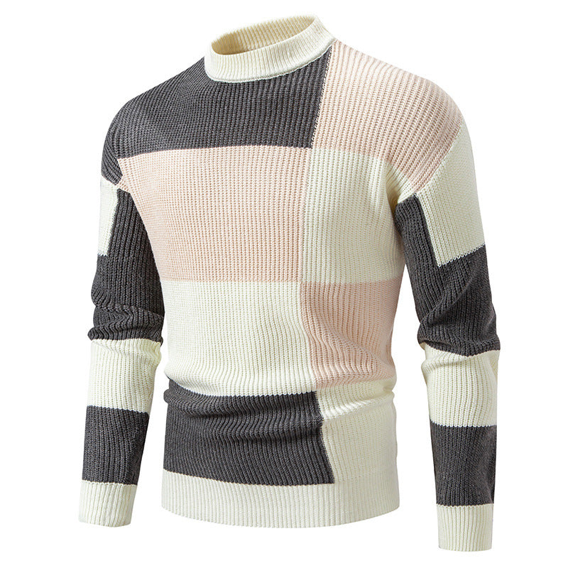Herren modischer Rollkragenpullover mit strukturiertem Karomuster Drune
