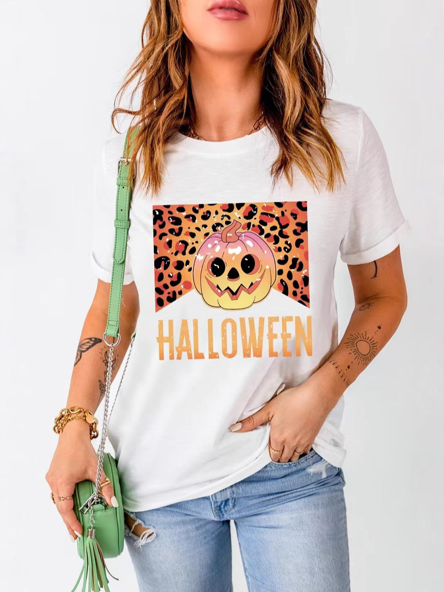 Damen Grafik-T-Shirt mit verspieltem Halloween-Kürbisdesign Drune