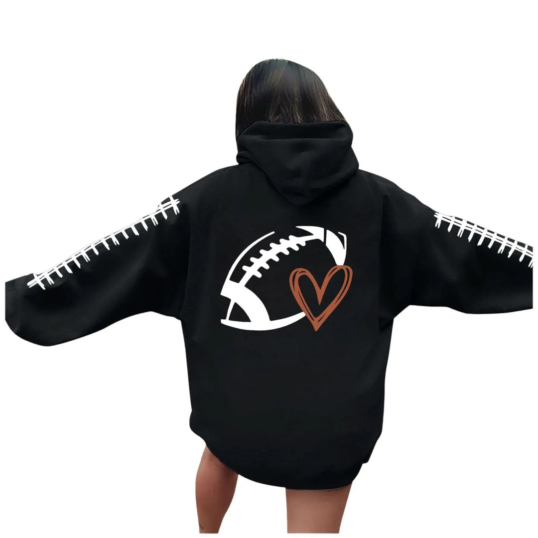Damen Kapuzenpullover mit kreative Football-Motiv und lässigen Schnitt Drune