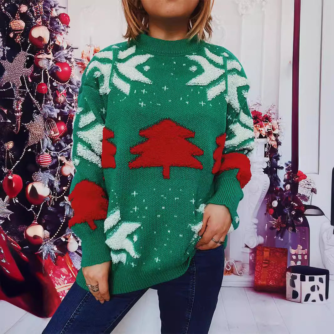 Damen lässiger Pullover mit festlichem Wintermotiv Drune