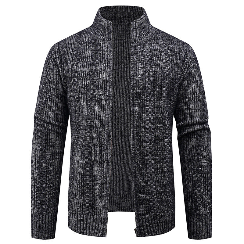 Herren Strickjacke mit strukturierter Oberfläche und hohem Kragen Drune