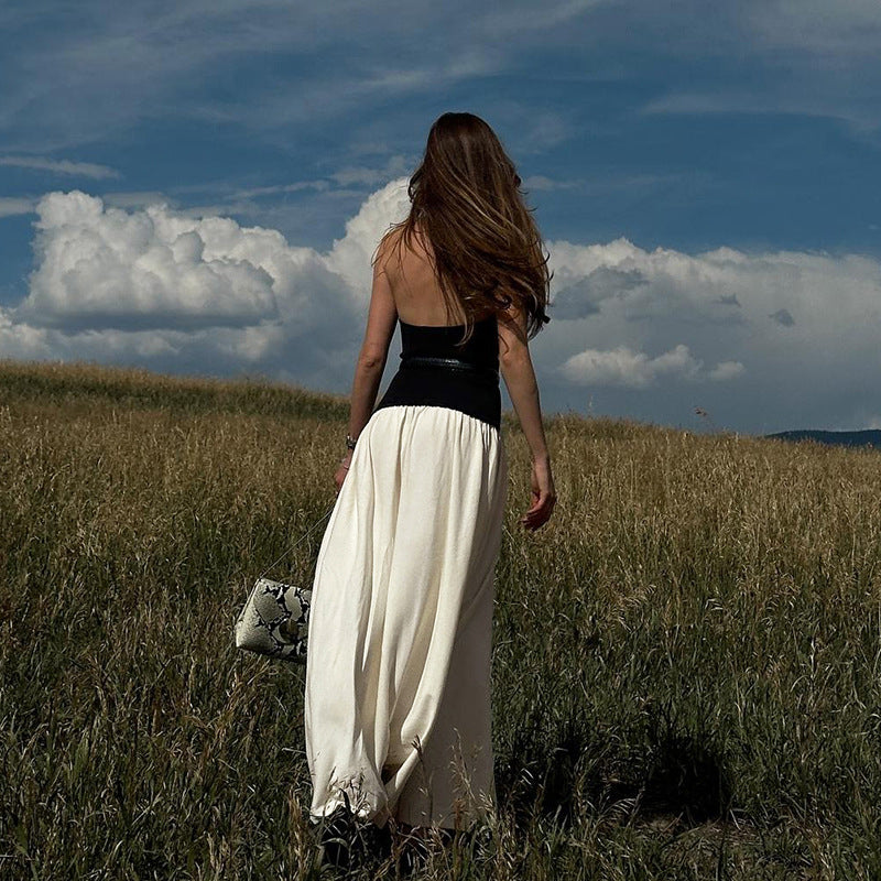 Damen Elegantes Maxikleid mit hochgeschlossenem Design und zwei Farbdetails Drune