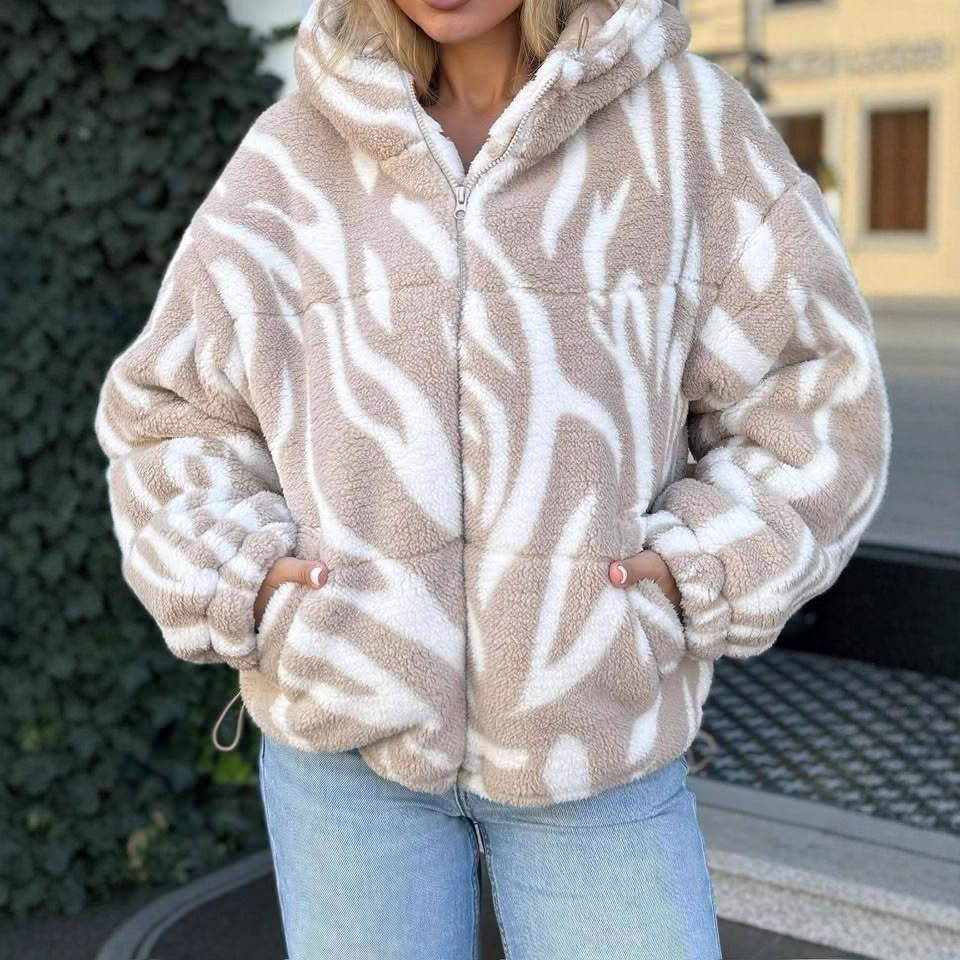 Damen Kuschelige Fleecejacke mit modischem Muster Drune