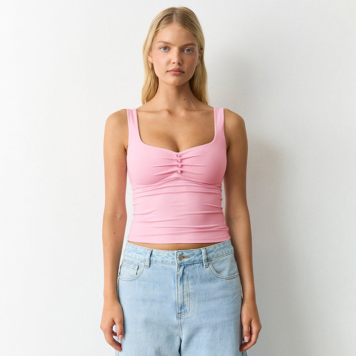 Damen hochwertige Bustier-Top mit dekorativem Knopfdesign Drune