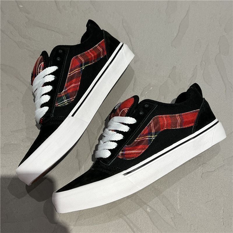 Damen Sneakers mit kariertem Obermaterial und robustem Veloursleder Drune