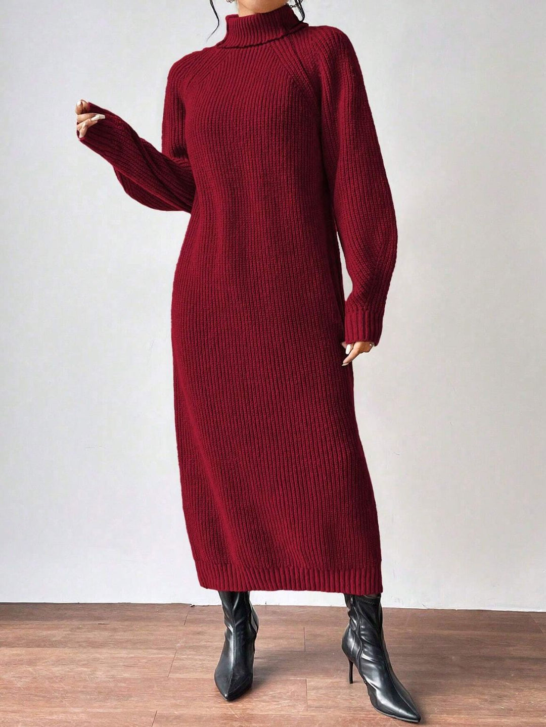 Damen modisches Strickkleid mit hochgeschlossenem Kragen und weitem Schnitt Drune