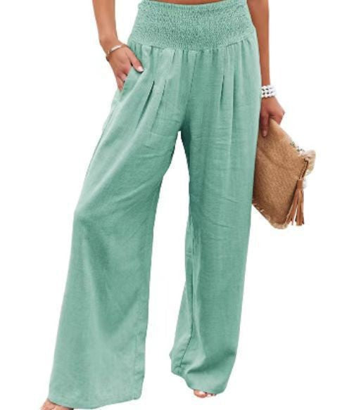 Damen lässige Palazzo-Hose mit elastischem Taillenbund und Seitentaschen Drune