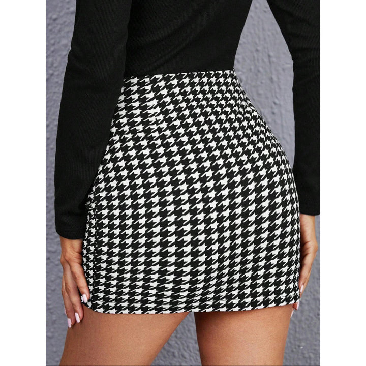 Damen Hahnentritt-Muster Minirock mit asymmetrischem Saum und Knopfdetails Drune