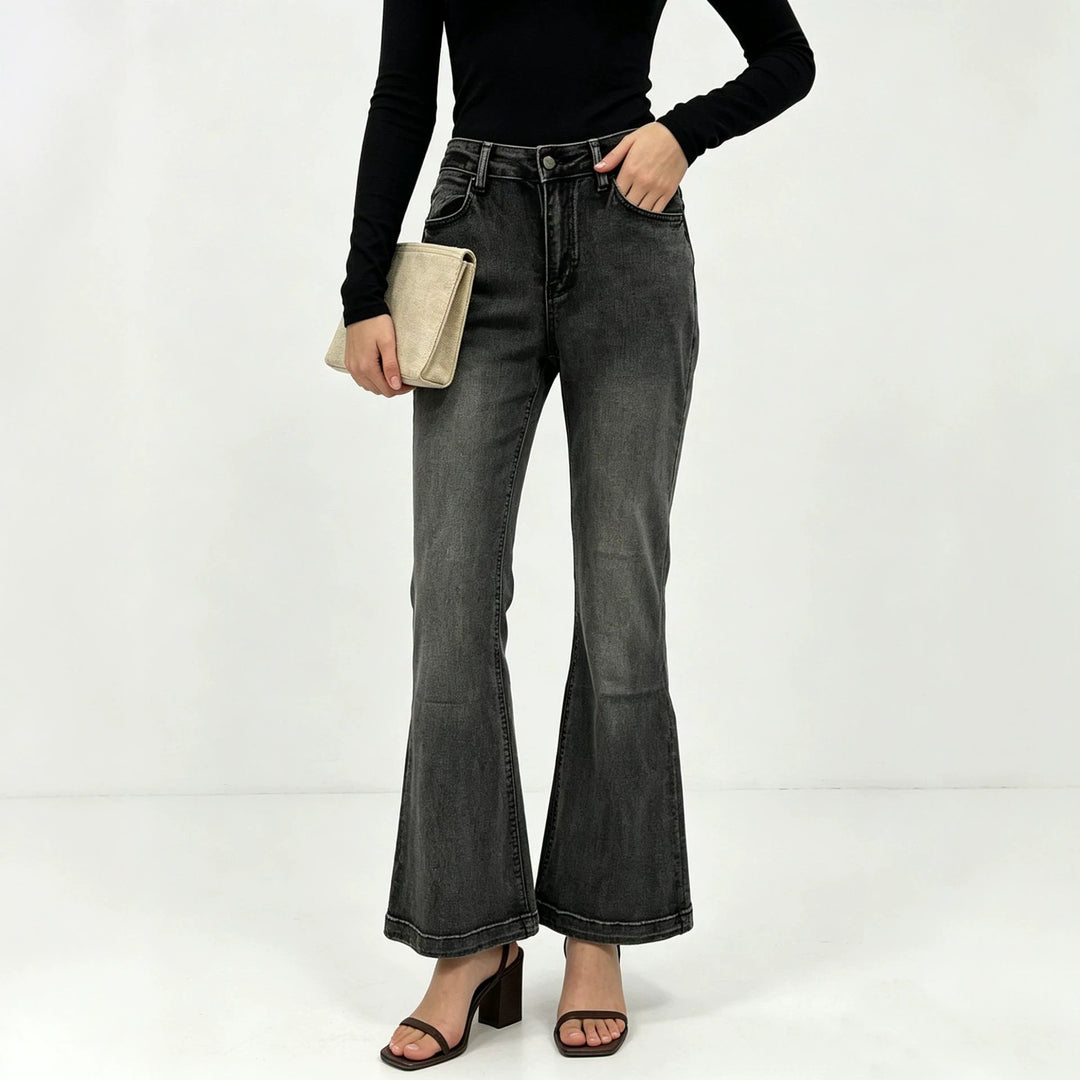 Damen nan High-Waist Flared-Jeans mit taillierendem Bund und weitem Schlag Drune