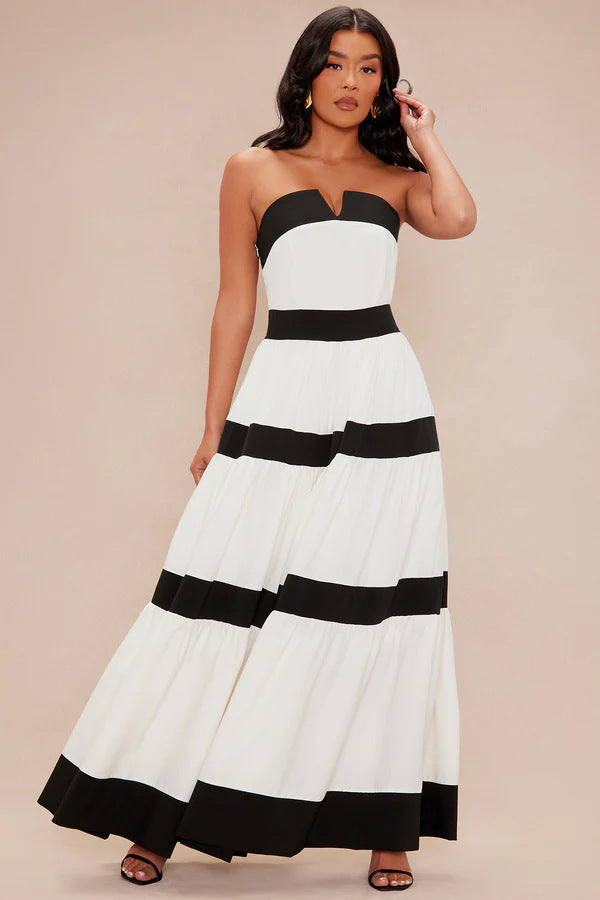 Damen Maxikleid mit schulterfreiem Design und weitem Rock Drune