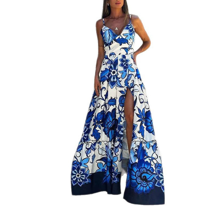 Damen Maxikleid mit floralem Design und hohem Schlitz Drune