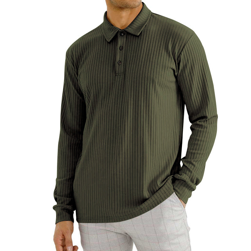 Herren Langarm-Polohemd mit strukturiertem Rippenmuster und Knopfdetail Drune