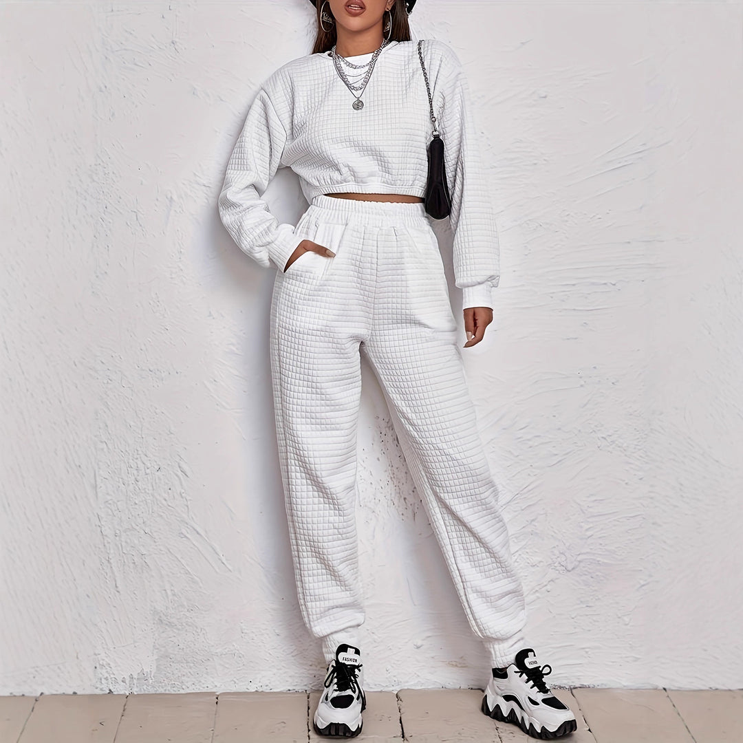 Damen Freizeit-Set mit gestepptem Design und elastischem Taillenbund Drune