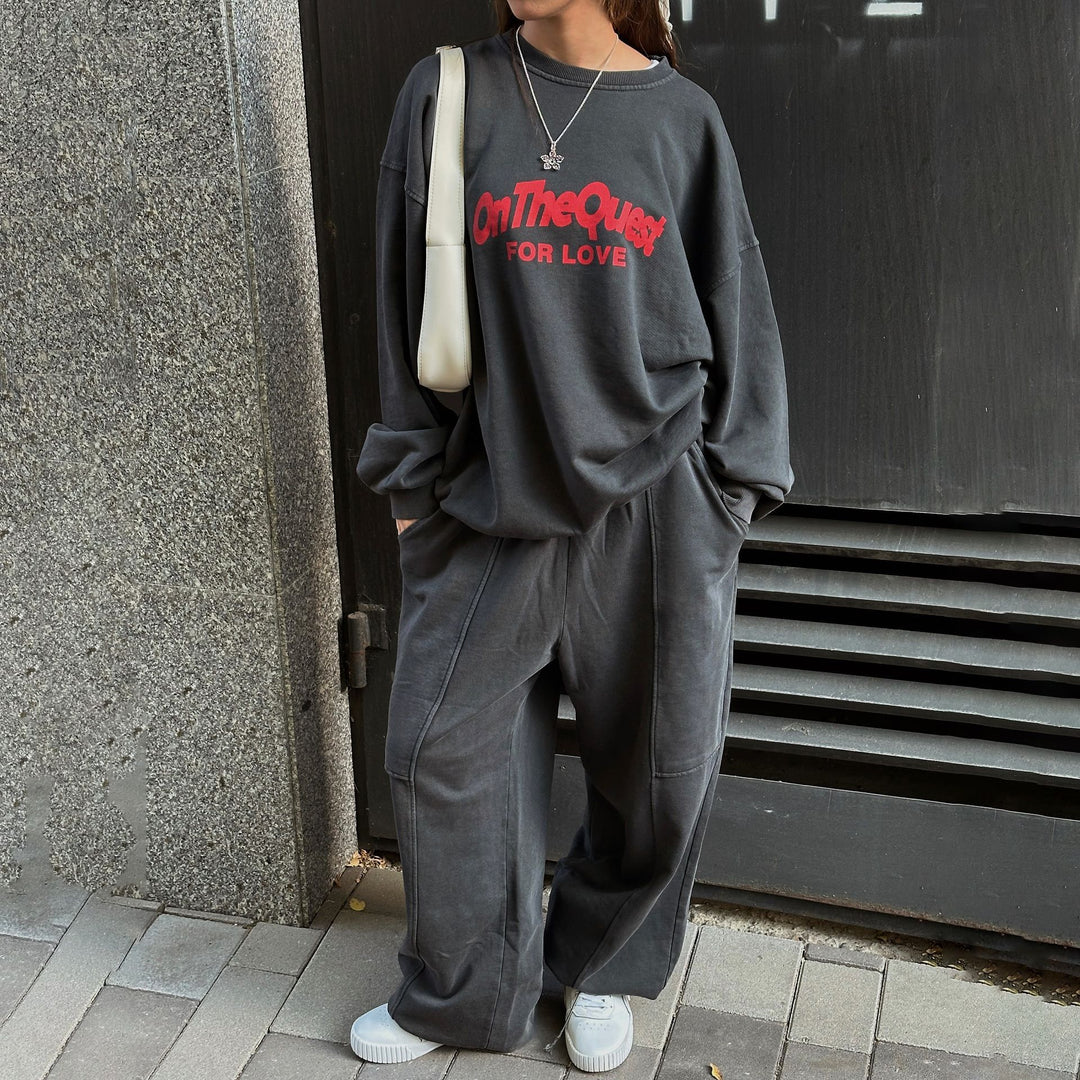 Damen Lässiges Lounge-Set mit Oversized Sweatshirt und weiter Hose Drune