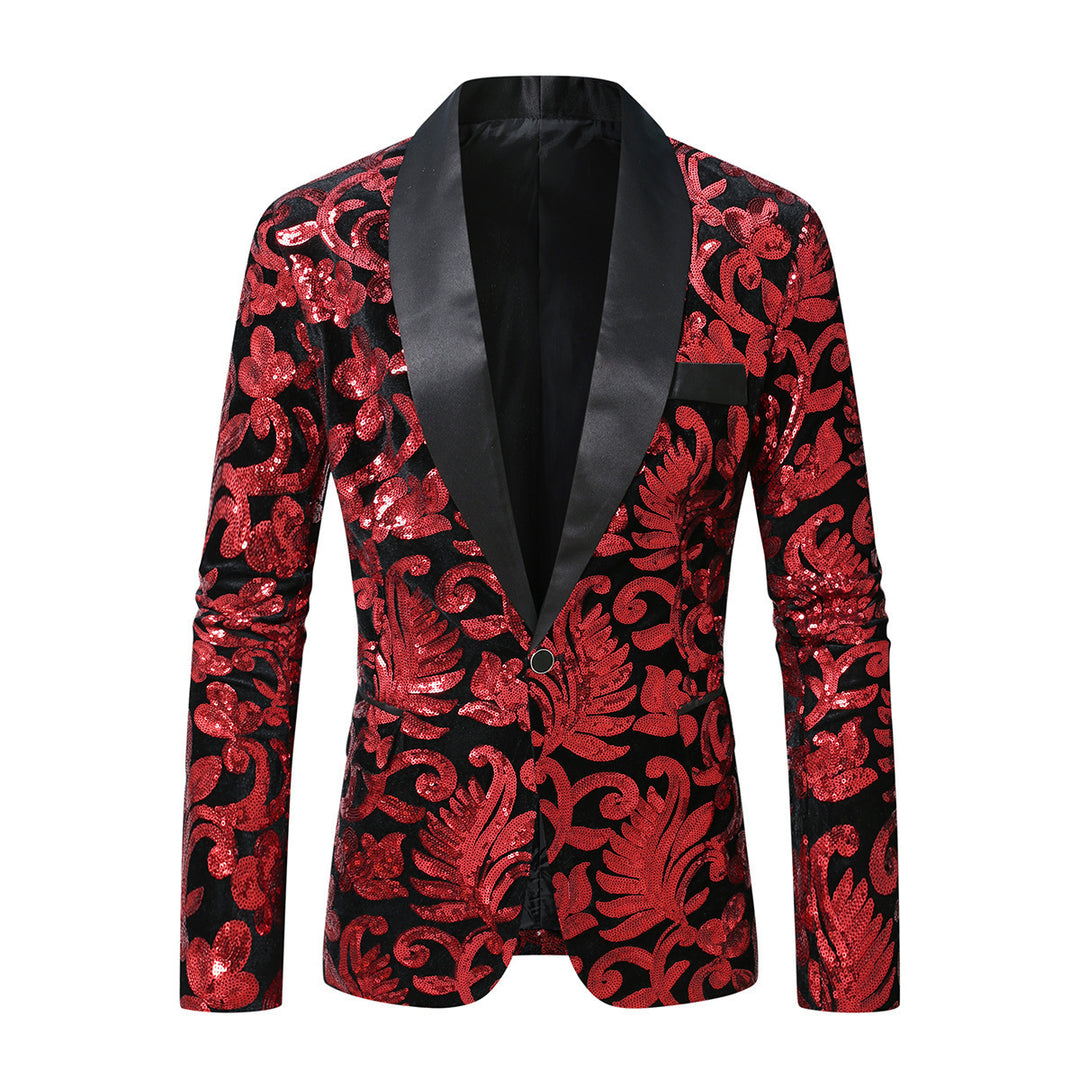 Herren glamouröser Pailletten-Blazer mit floralem Design und elegantem Schnitt Drune