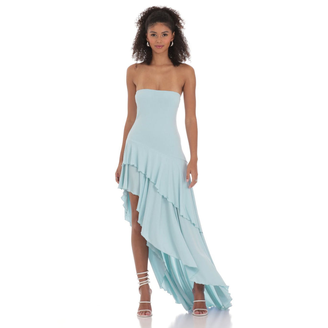 Damen Asymmetrisches Maxikleid mit fließendem Volant Drune