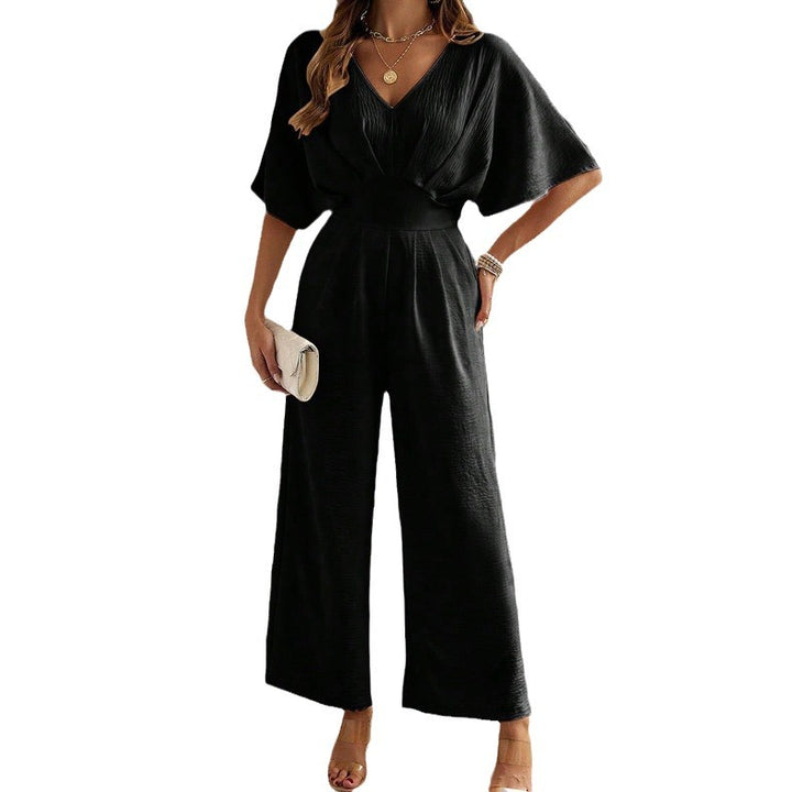 Damen Weit geschnittener Jumpsuit mit eleganten Drapierungen und V-Ausschnitt Drune