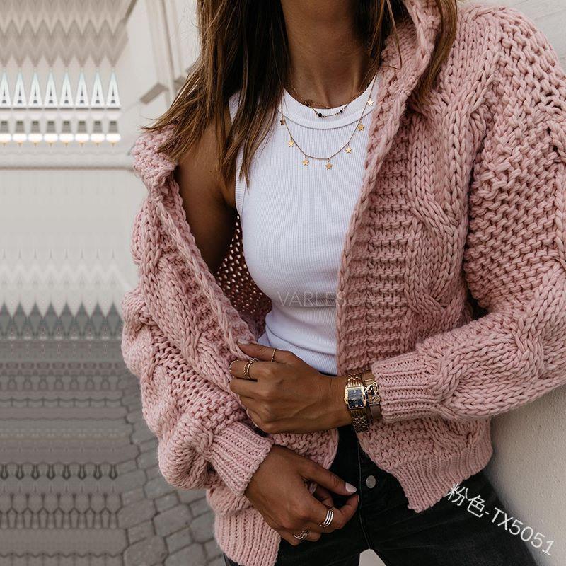 Damen Grobstrickjacke mit voluminösen Ärmeln und modernem Design Drune