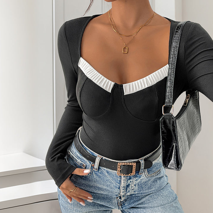 Damen figurbetontes Bodysuit mit langen Ärmeln und elegantem Spitzeneinsatz Drune