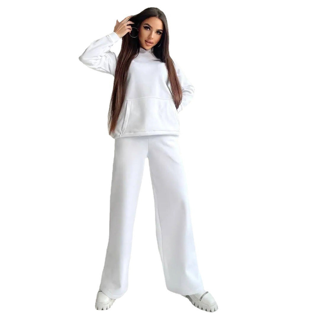 Damen nan Cozy-Komplettset mit extraweichem Oversize-Hoodie, Kängurutasche und High-Waist Palazzo-Sweathose Drune
