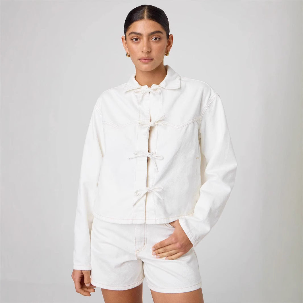 Damen Modernes Denim-Jackett mit Bindegürtel Drune