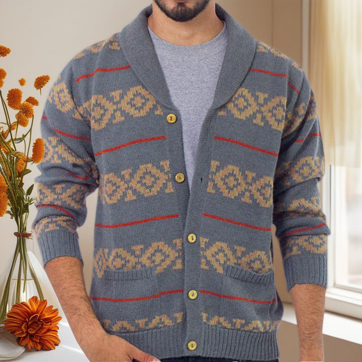 Herren Strickjacke mit modernem geometrischem Muster und praktischen Taschen Drune