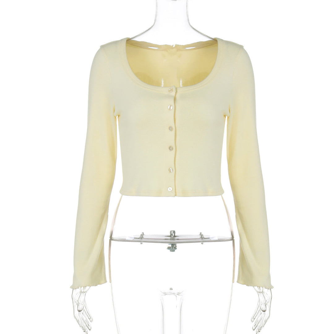 Damen Langarm-Crop-Top mit raffinierter Knopfleiste Drune