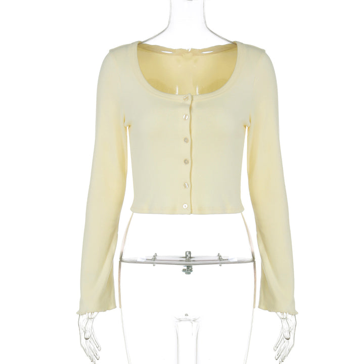 Damen Langarm-Crop-Top mit raffinierter Knopfleiste Drune