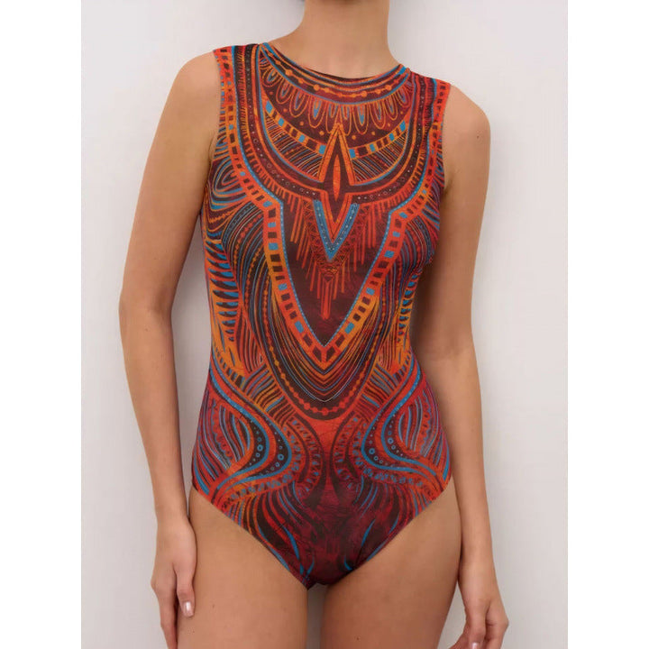 Damen Sportbadeanzug mit modernem Grafikdesign und hohem Neck Drune