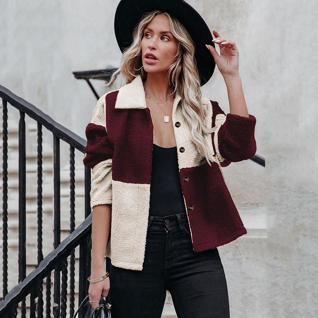 Damen trendige Teddyjacke mit modernem Patchwork-Design Drune