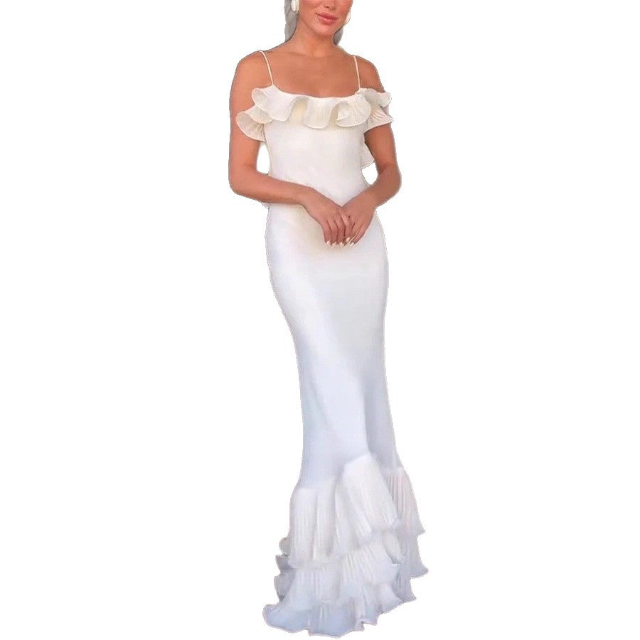 Damen Elegantes Abendkleid mit Rüschendetails und fließendem Schnitt Drune