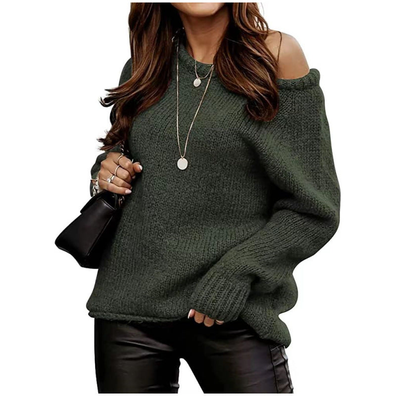 Damen lässiger Pullover mit offenem Schulterdesign und weichem Strick Drune