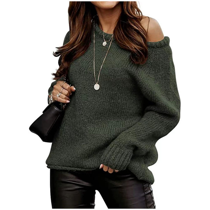 Damen lässiger Pullover mit offenem Schulterdesign und weichem Strick Drune