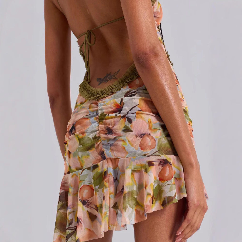 Damen Sommerliches Minikleid mit Raffungen und asymmetrischem Saum Drune