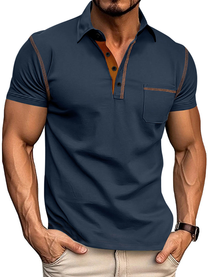 Herren nan Kurzarm-Polo mit Brusttasche, kontrastierender Steppnaht und Hemdkragen Drune